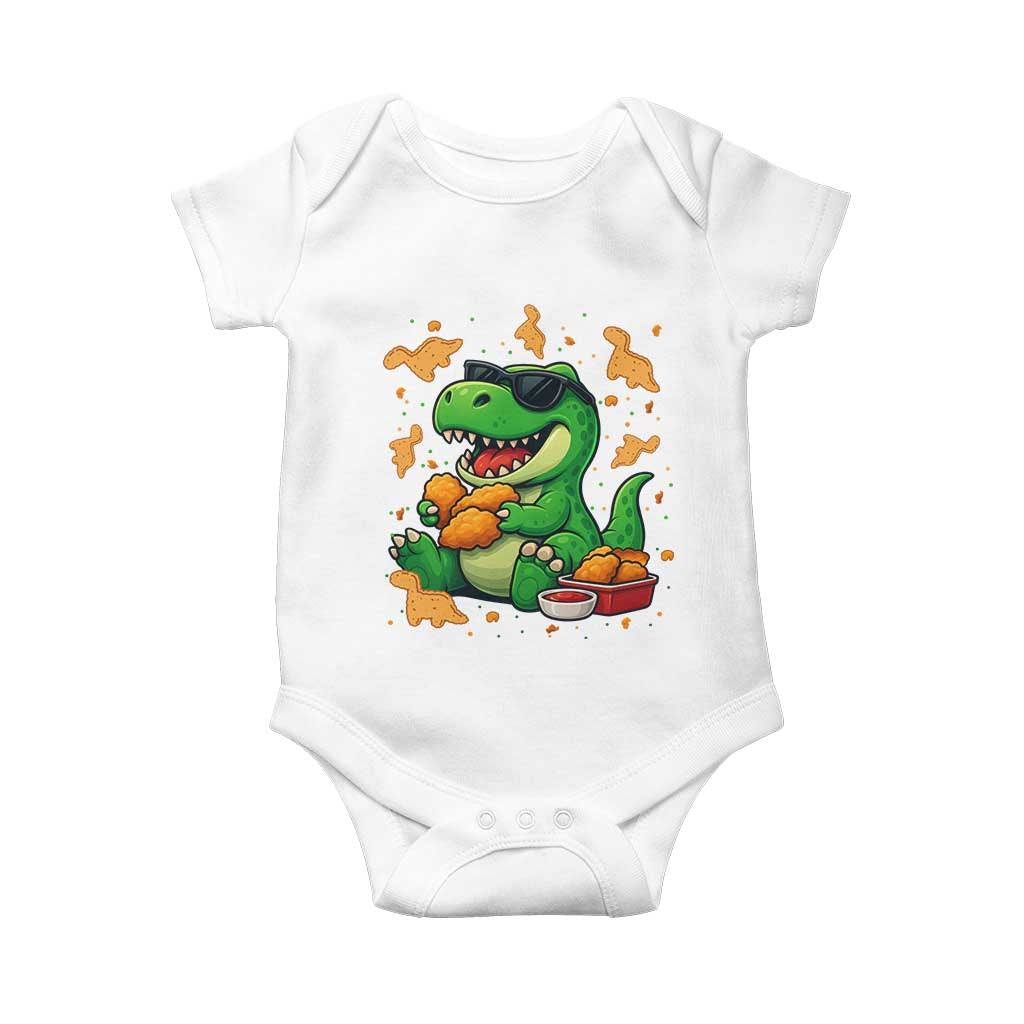 Funny Dinosaur Eating Chicken Nuggets Baby Onesie Food Lover Gift TS12 White Print Your Wear