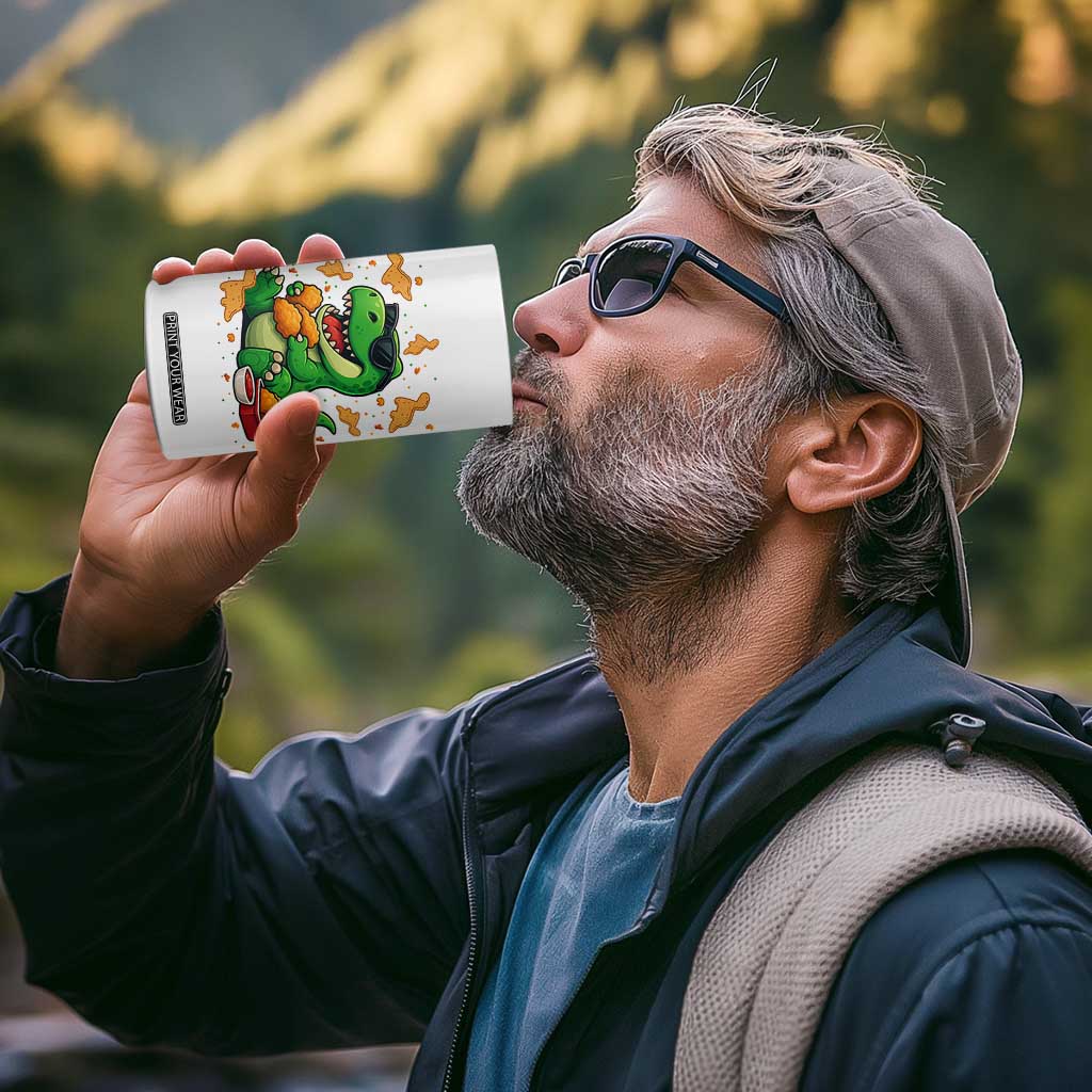 Funny Dinosaur Eating Chicken Nuggets 4 in 1 Can Cooler Tumbler Food Lover Gift TS12 Print Your Wear