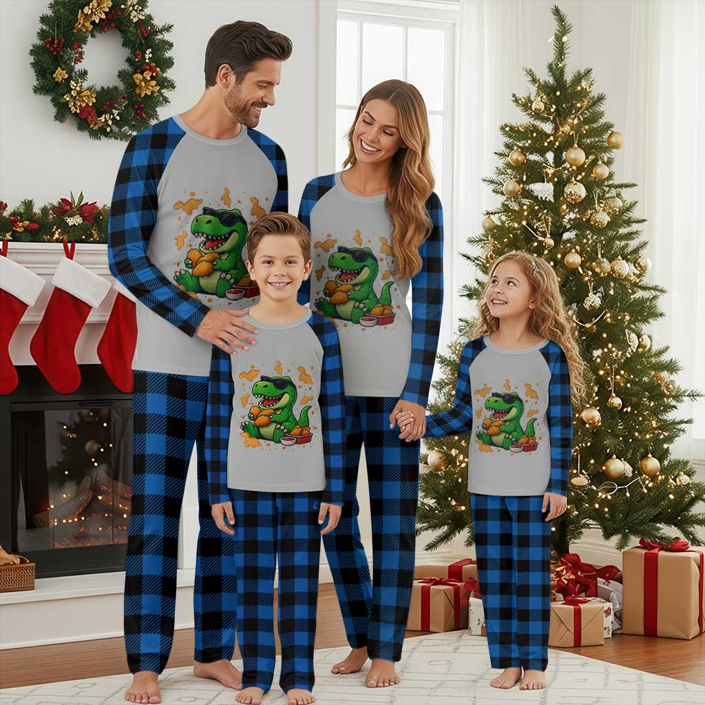 Funny Dinosaur Eating Chicken Nuggets Plaid Pajama Set Food Lover Gift TS12 Blue Plaid Print Your Wear