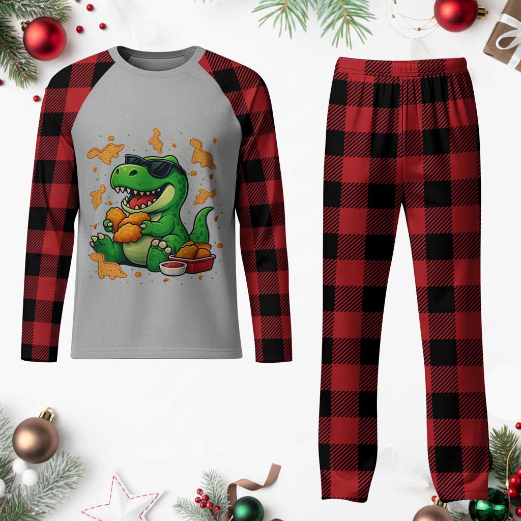 Funny Dinosaur Eating Chicken Nuggets Plaid Pajama Set Food Lover Gift TS12 Buffalo Plaid Print Your Wear