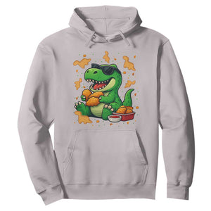 Funny Dinosaur Eating Chicken Nuggets Hoodie Food Lover Gift TS12 Ice Gray Print Your Wear