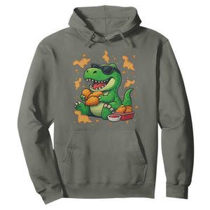 Funny Dinosaur Eating Chicken Nuggets Hoodie Food Lover Gift TS12 Military Green Print Your Wear