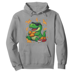 Funny Dinosaur Eating Chicken Nuggets Hoodie Food Lover Gift TS12 Sport Gray Print Your Wear