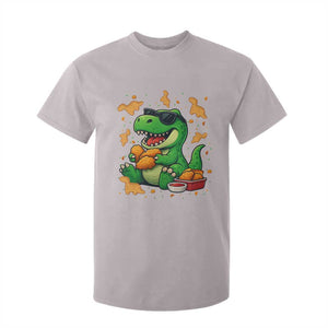 Funny Dinosaur Eating Chicken Nuggets T Shirt For Kid Food Lover Gift TS12 Ice Gray Print Your Wear