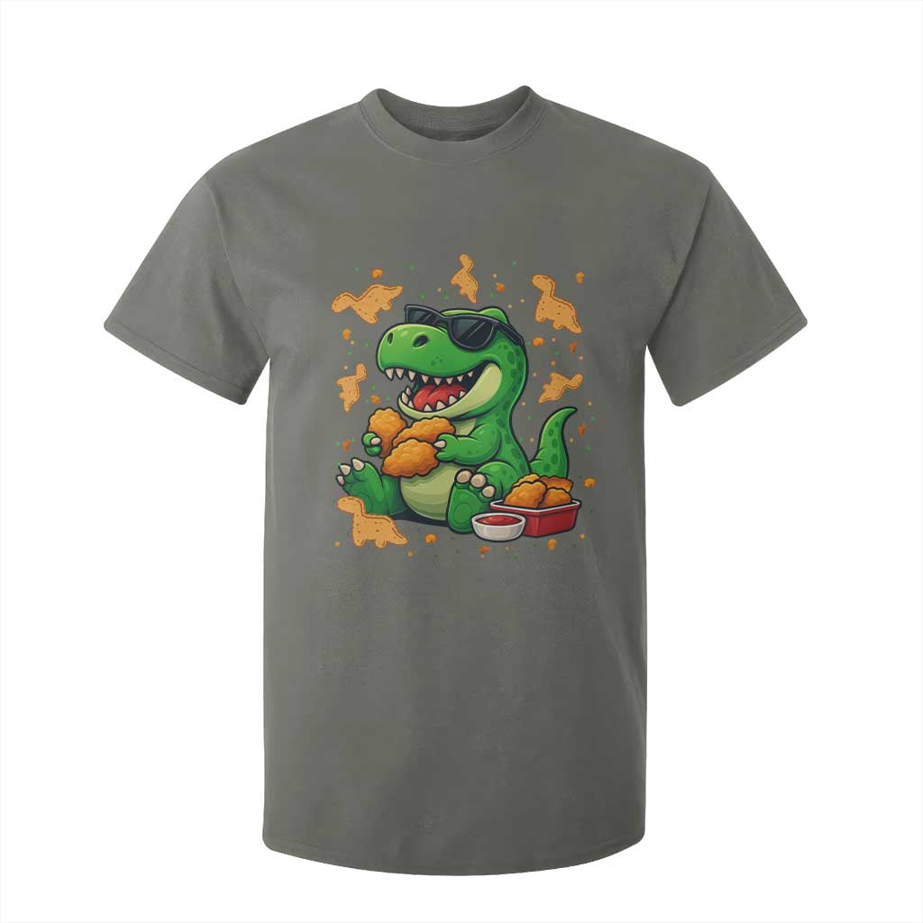 Funny Dinosaur Eating Chicken Nuggets T Shirt For Kid Food Lover Gift TS12 Military Green Print Your Wear