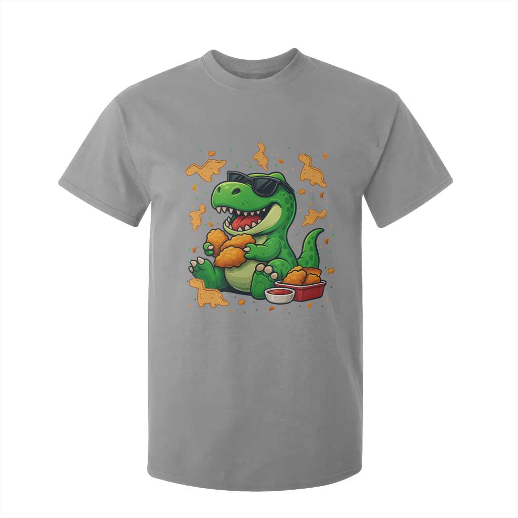 Funny Dinosaur Eating Chicken Nuggets T Shirt For Kid Food Lover Gift TS12 Sport Gray Print Your Wear