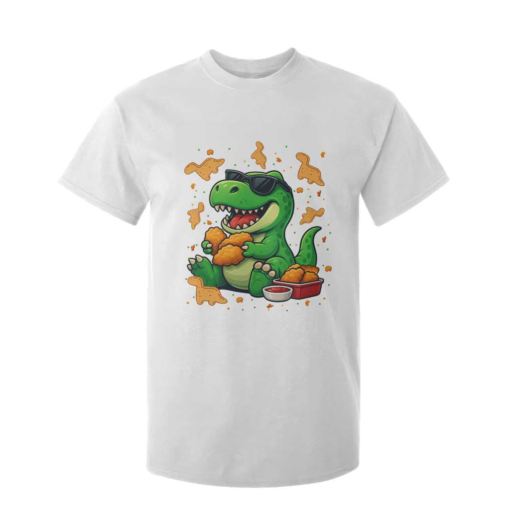 Funny Dinosaur Eating Chicken Nuggets T Shirt For Kid Food Lover Gift TS12 White Print Your Wear