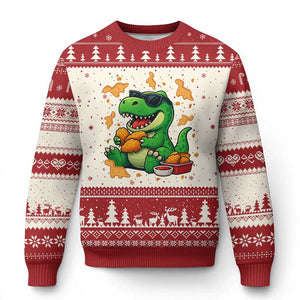 Funny Dinosaur Eating Chicken Nuggets Ugly Christmas Sweater Food Lover Gift TS12 Beige Red Print Your Wear