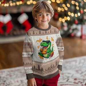 Funny Dinosaur Eating Chicken Nuggets Ugly Christmas Sweater Food Lover Gift TS12 Mocha Mousse Print Your Wear