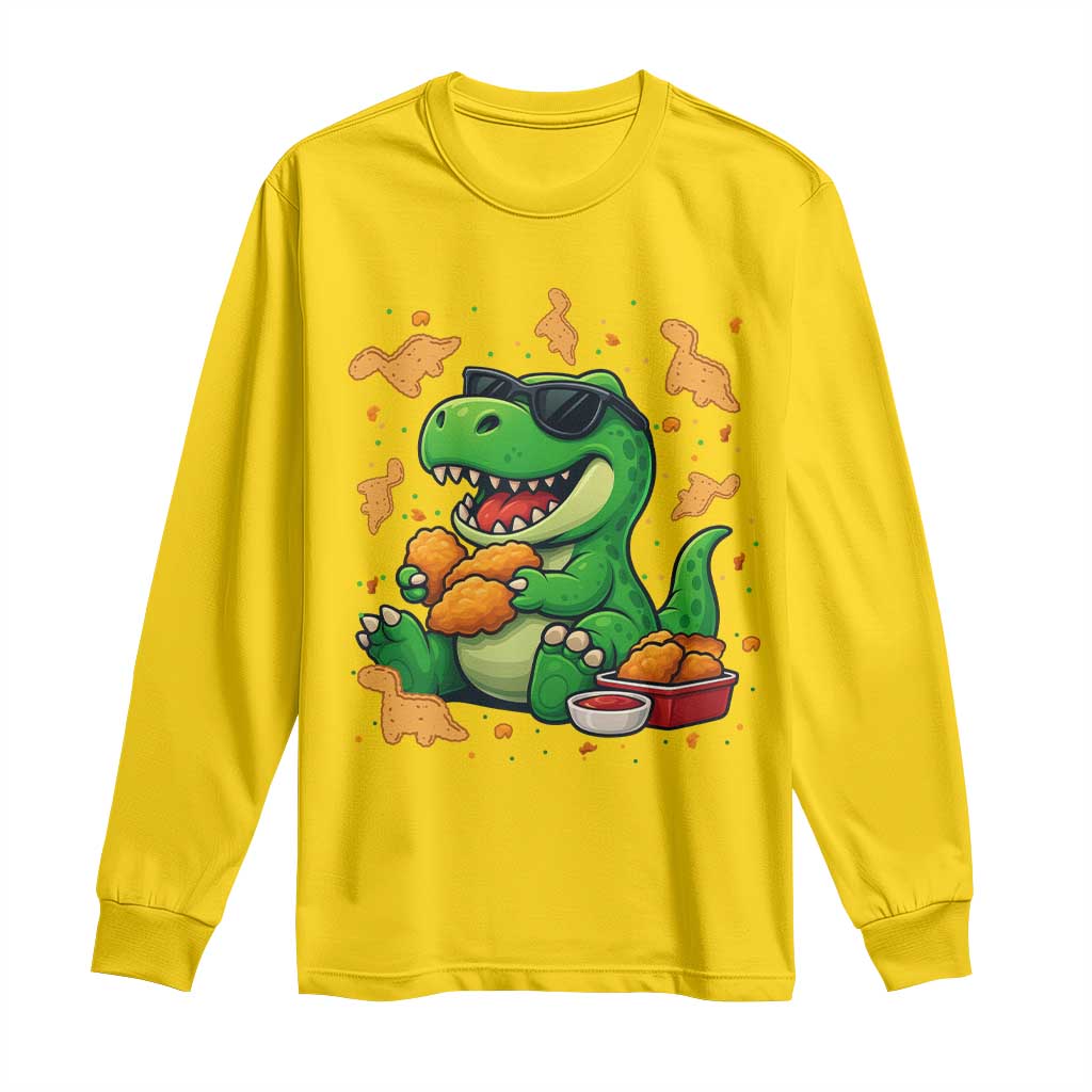 Funny Dinosaur Eating Chicken Nuggets Long Sleeve Shirt Food Lover Gift TS12 Daisy Print Your Wear