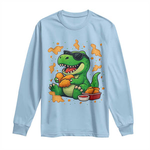 Funny Dinosaur Eating Chicken Nuggets Long Sleeve Shirt Food Lover Gift TS12 Light Blue Print Your Wear