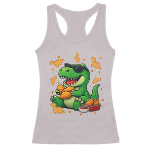 Funny Dinosaur Eating Chicken Nuggets Racerback Tank Top Food Lover Gift TS12 Ice Gray Print Your Wear