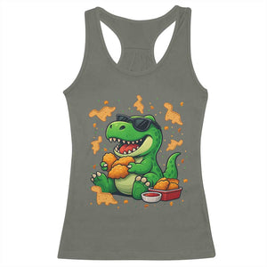 Funny Dinosaur Eating Chicken Nuggets Racerback Tank Top Food Lover Gift TS12 Military Green Print Your Wear