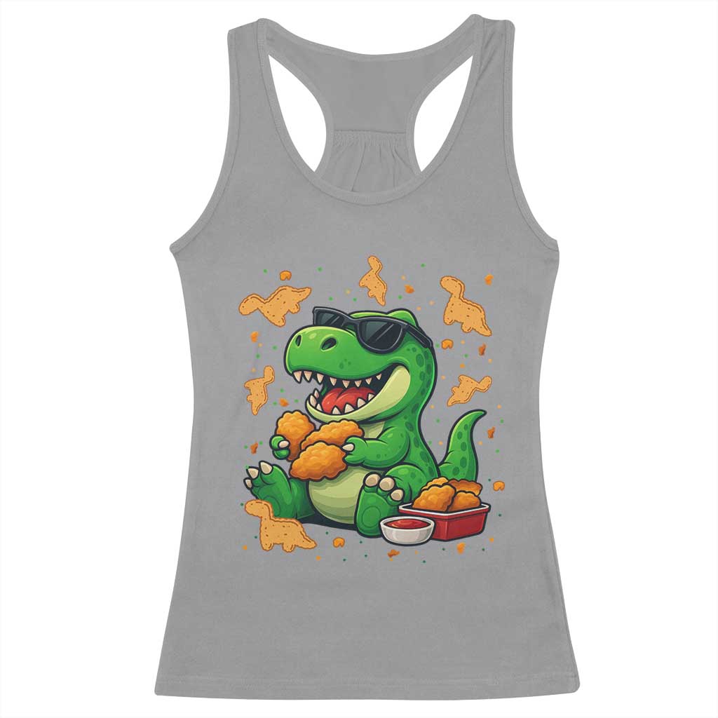 Funny Dinosaur Eating Chicken Nuggets Racerback Tank Top Food Lover Gift TS12 Sport Gray Print Your Wear