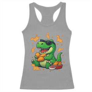Funny Dinosaur Eating Chicken Nuggets Racerback Tank Top Food Lover Gift TS12 Sport Gray Print Your Wear