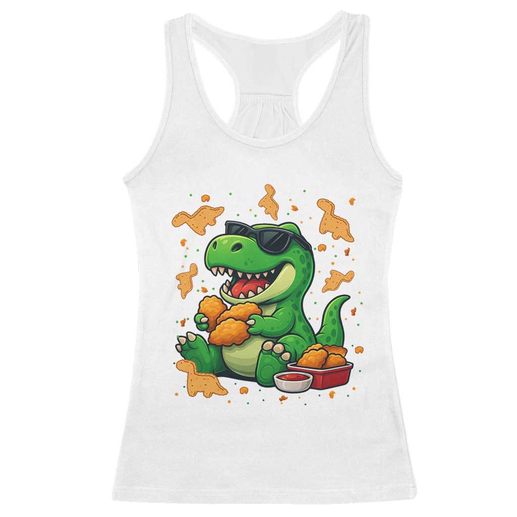 Funny Dinosaur Eating Chicken Nuggets Racerback Tank Top Food Lover Gift TS12 White Print Your Wear