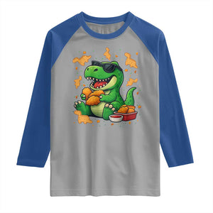 Funny Dinosaur Eating Chicken Nuggets Raglan Shirt Food Lover Gift TS12 Sport Gray Royal Print Your Wear