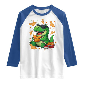 Funny Dinosaur Eating Chicken Nuggets Raglan Shirt Food Lover Gift TS12 White Royal Print Your Wear