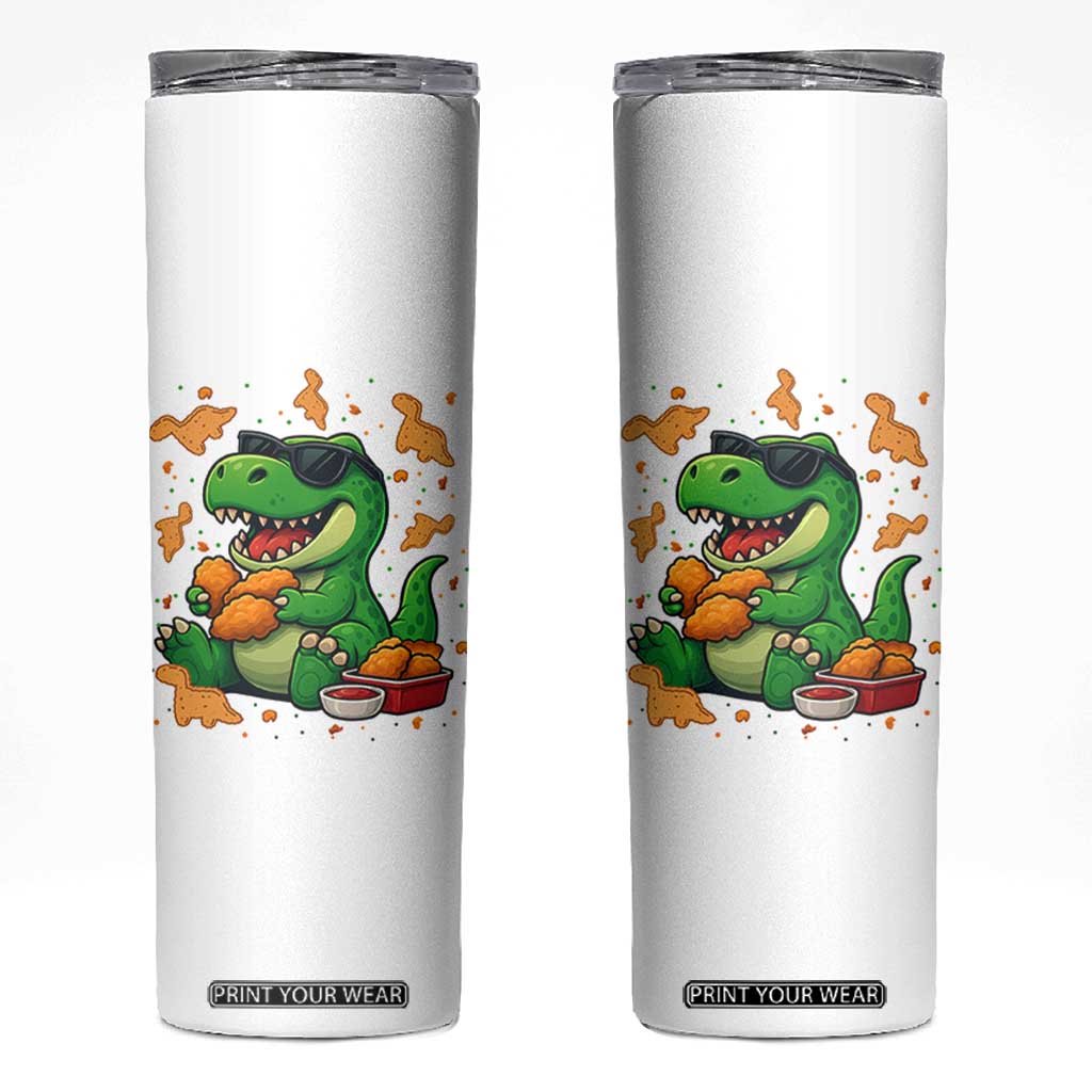 Funny Dinosaur Eating Chicken Nuggets Skinny Tumbler Food Lover Gift TS12 White Print Your Wear