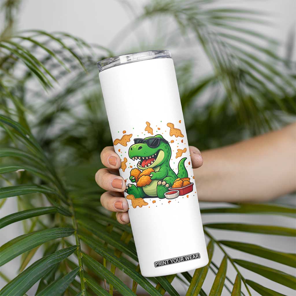 Funny Dinosaur Eating Chicken Nuggets Skinny Tumbler Food Lover Gift TS12 Print Your Wear