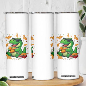 Funny Dinosaur Eating Chicken Nuggets Skinny Tumbler Food Lover Gift TS12 Print Your Wear