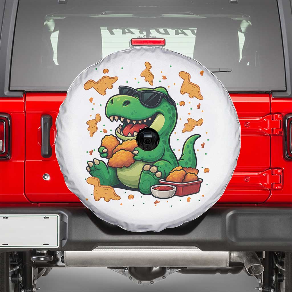 Funny Dinosaur Eating Chicken Nuggets Spare Tire Cover Food Lover Gift TS12 White Print Your Wear