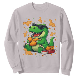 Funny Dinosaur Eating Chicken Nuggets Sweatshirt Food Lover Gift TS12 Ice Gray Print Your Wear