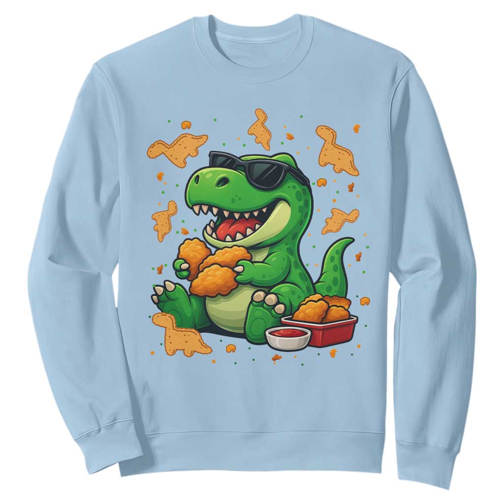 Funny Dinosaur Eating Chicken Nuggets Sweatshirt Food Lover Gift TS12 Light Blue Print Your Wear