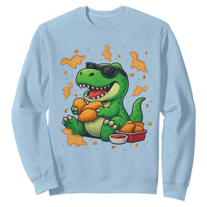 Funny Dinosaur Eating Chicken Nuggets Sweatshirt Food Lover Gift TS12 Light Blue Print Your Wear
