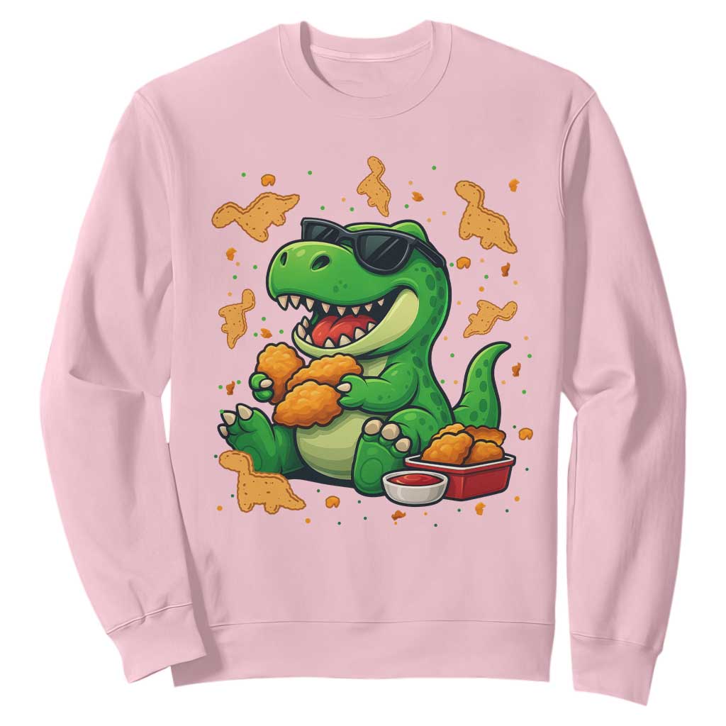 Funny Dinosaur Eating Chicken Nuggets Sweatshirt Food Lover Gift TS12 Light Pink Print Your Wear
