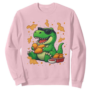 Funny Dinosaur Eating Chicken Nuggets Sweatshirt Food Lover Gift TS12 Light Pink Print Your Wear