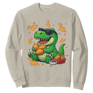 Funny Dinosaur Eating Chicken Nuggets Sweatshirt Food Lover Gift TS12 Sand Print Your Wear