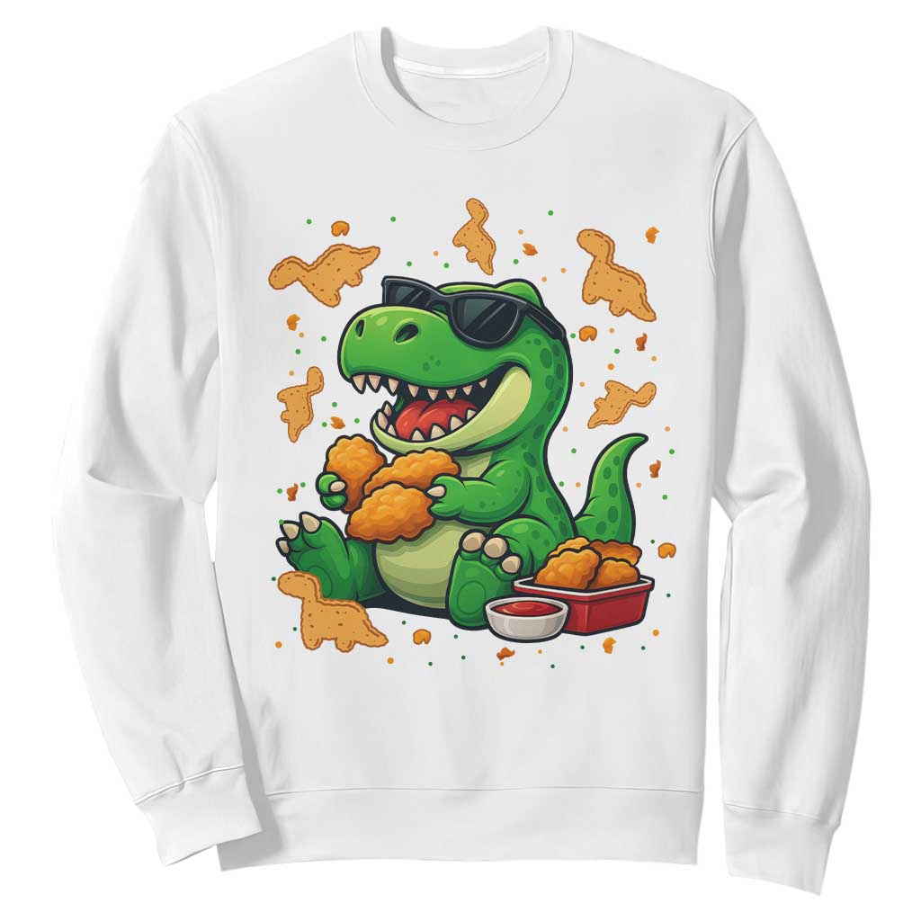 Funny Dinosaur Eating Chicken Nuggets Sweatshirt Food Lover Gift TS12 White Print Your Wear