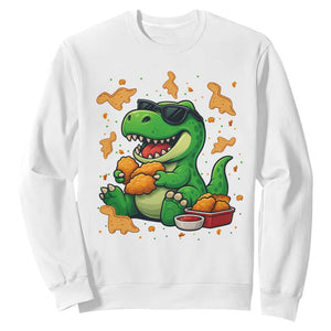 Funny Dinosaur Eating Chicken Nuggets Sweatshirt Food Lover Gift TS12 White Print Your Wear