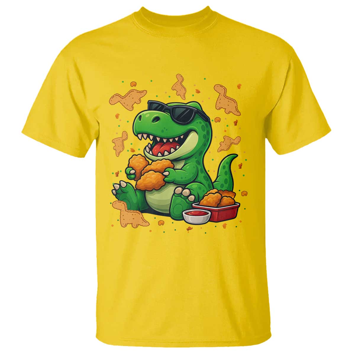 Funny Dinosaur Eating Chicken Nuggets T Shirt Food Lover Gift TS12 Daisy Print Your Wear