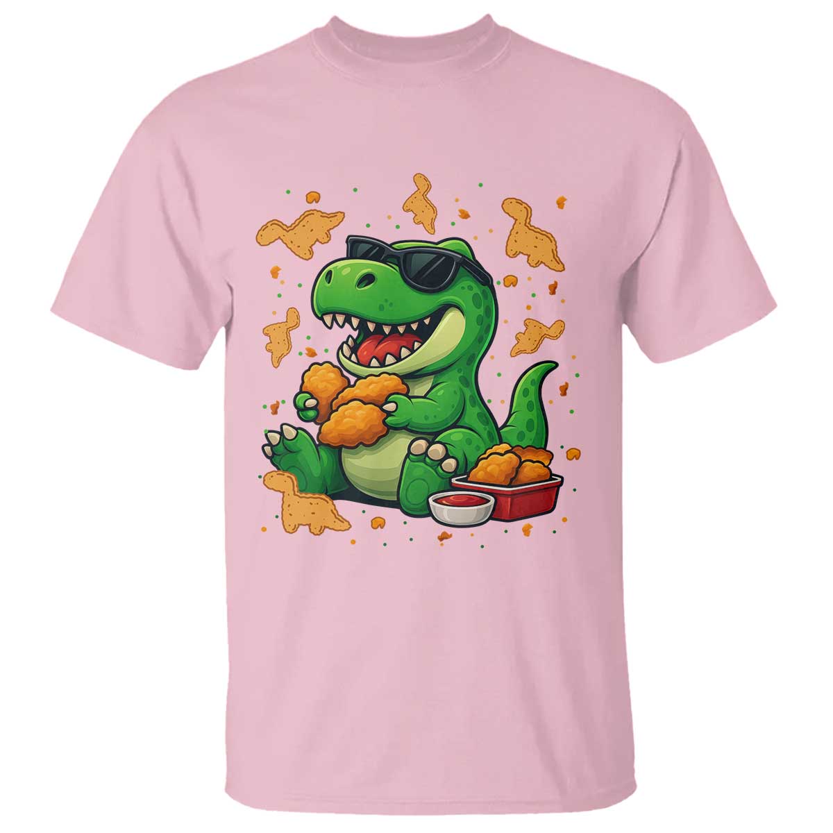 Funny Dinosaur Eating Chicken Nuggets T Shirt Food Lover Gift TS12 Light Pink Print Your Wear