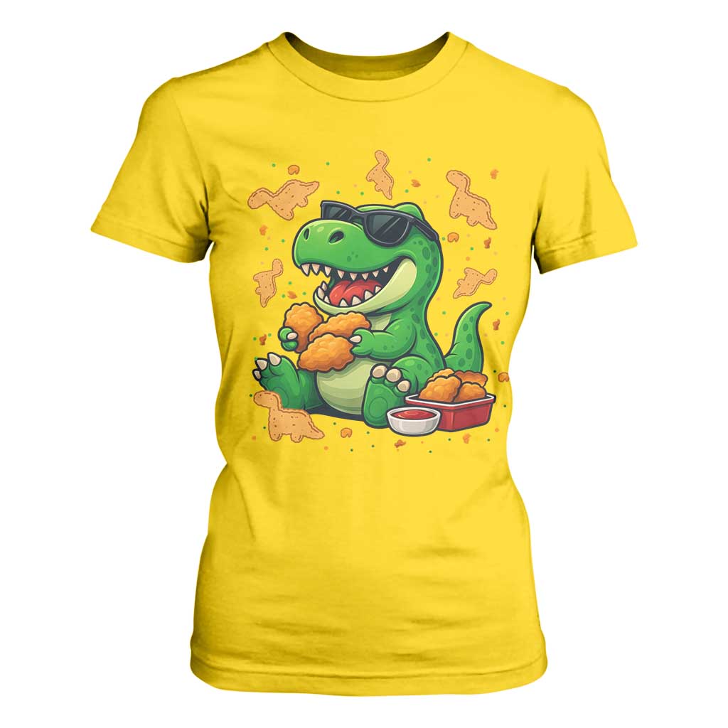 Funny Dinosaur Eating Chicken Nuggets T Shirt For Women Food Lover Gift TS12 Daisy Print Your Wear