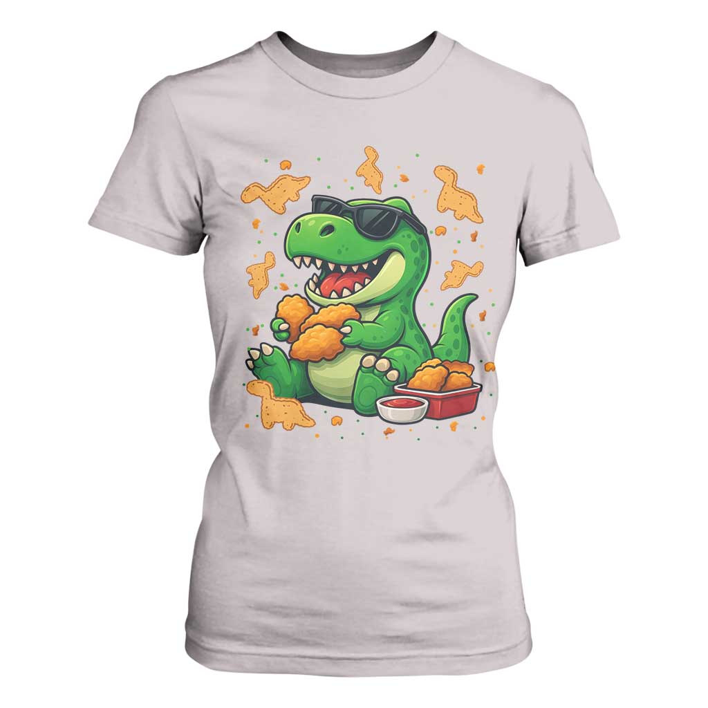 Funny Dinosaur Eating Chicken Nuggets T Shirt For Women Food Lover Gift TS12 Ice Gray Print Your Wear
