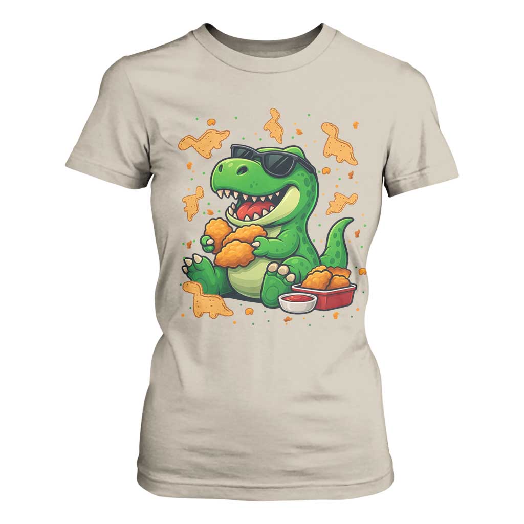 Funny Dinosaur Eating Chicken Nuggets T Shirt For Women Food Lover Gift TS12 Sand Print Your Wear