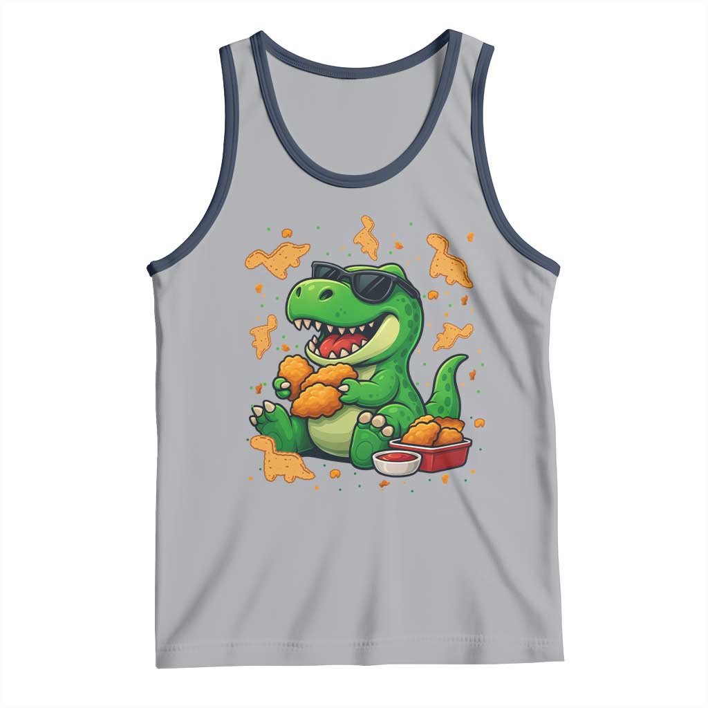 Funny Dinosaur Eating Chicken Nuggets Tank Top Food Lover Gift TS12 Athletic Heather Navy Print Your Wear