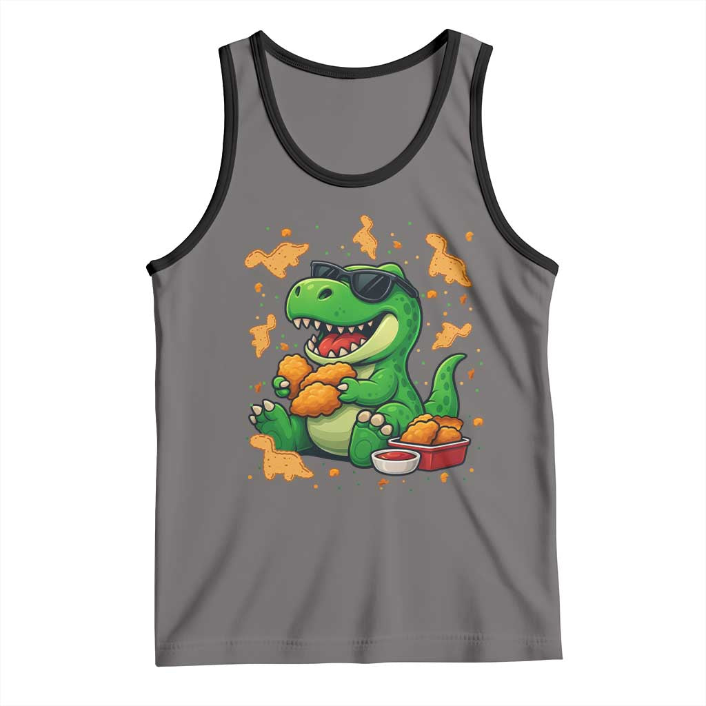 Funny Dinosaur Eating Chicken Nuggets Tank Top Food Lover Gift TS12 Deep Heather Black Print Your Wear