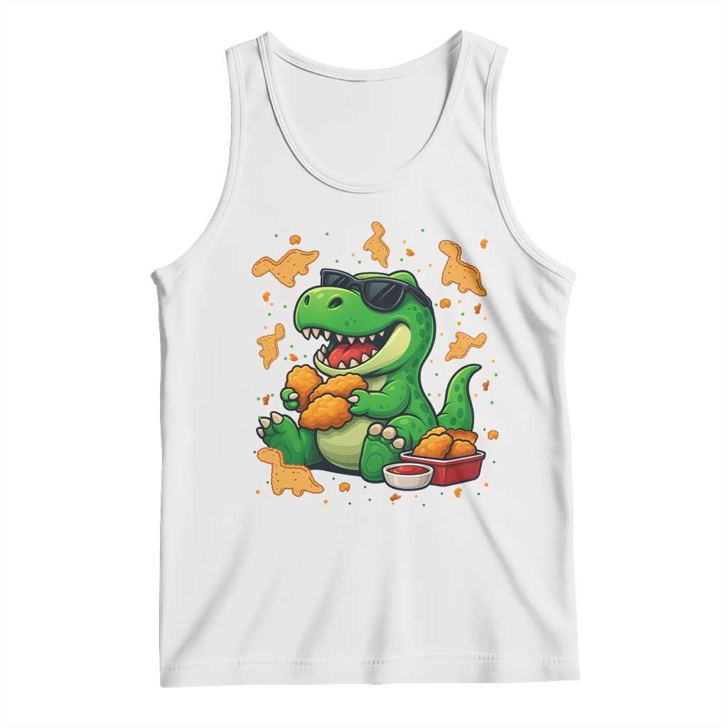 Funny Dinosaur Eating Chicken Nuggets Tank Top Food Lover Gift TS12 White Print Your Wear