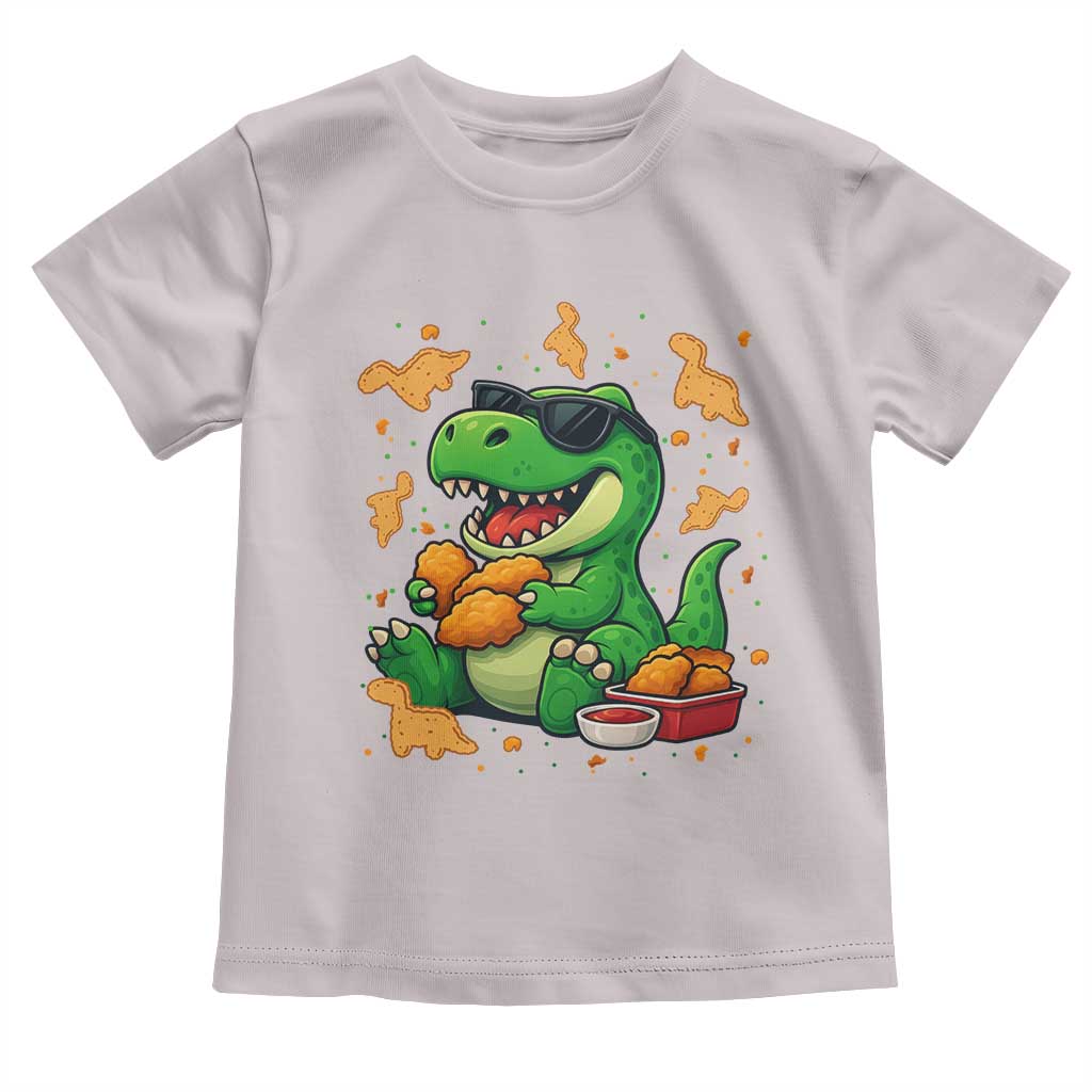 Funny Dinosaur Eating Chicken Nuggets Toddler T Shirt Food Lover Gift TS12 Ice Gray Print Your Wear