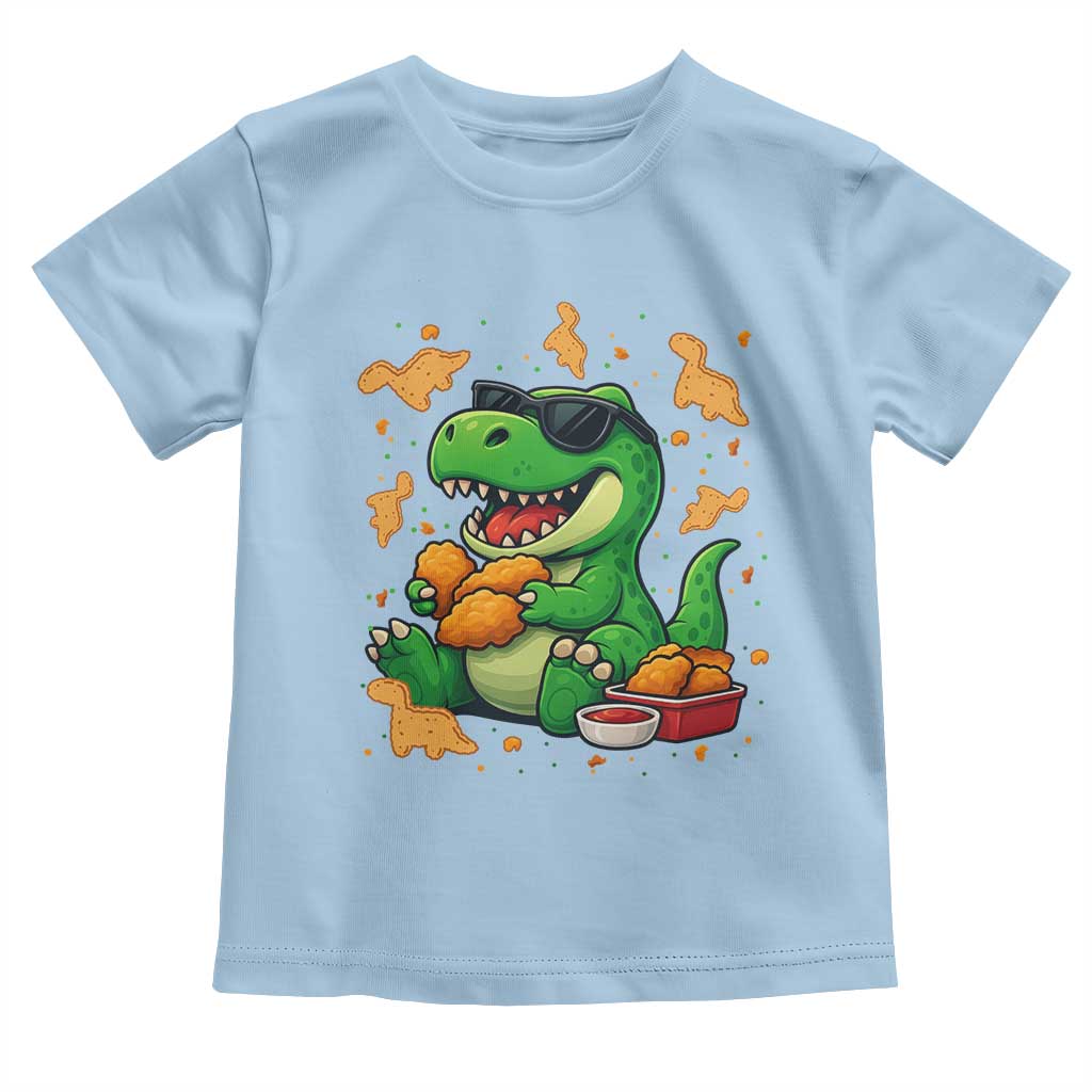 Funny Dinosaur Eating Chicken Nuggets Toddler T Shirt Food Lover Gift TS12 Light Blue Print Your Wear