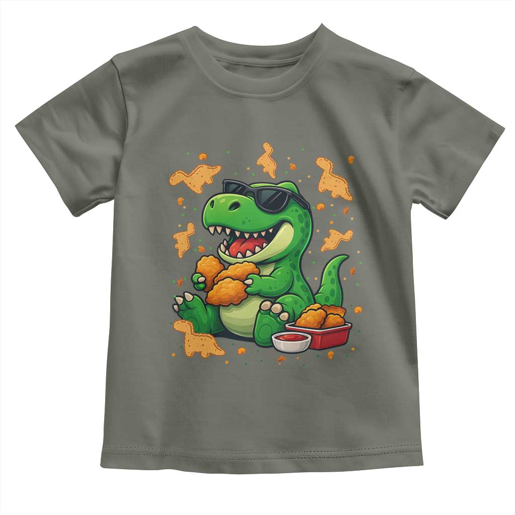 Funny Dinosaur Eating Chicken Nuggets Toddler T Shirt Food Lover Gift TS12 Military Green Print Your Wear