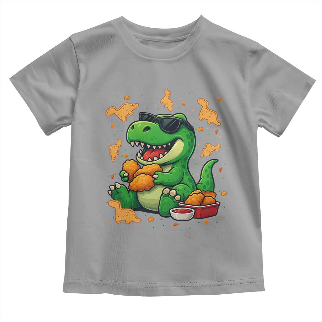 Funny Dinosaur Eating Chicken Nuggets Toddler T Shirt Food Lover Gift TS12 Sport Gray Print Your Wear