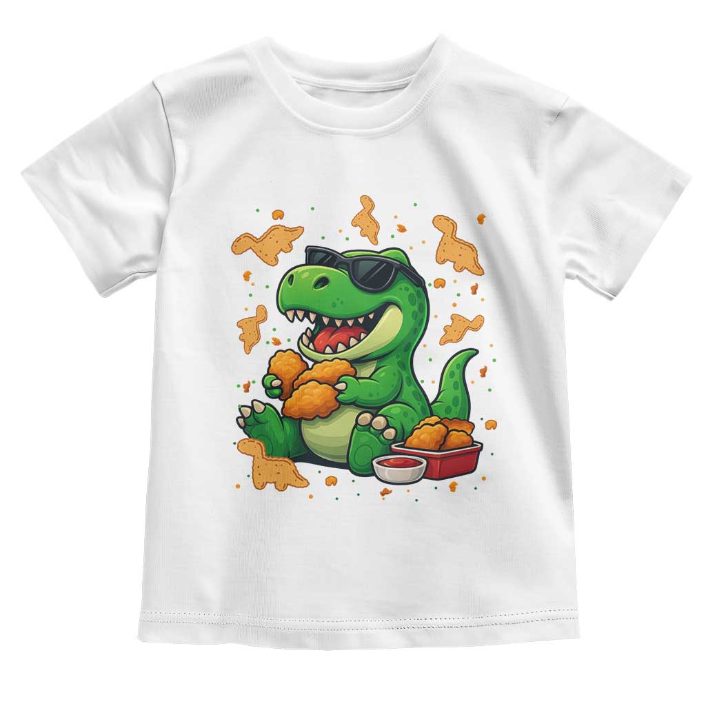 Funny Dinosaur Eating Chicken Nuggets Toddler T Shirt Food Lover Gift TS12 White Print Your Wear