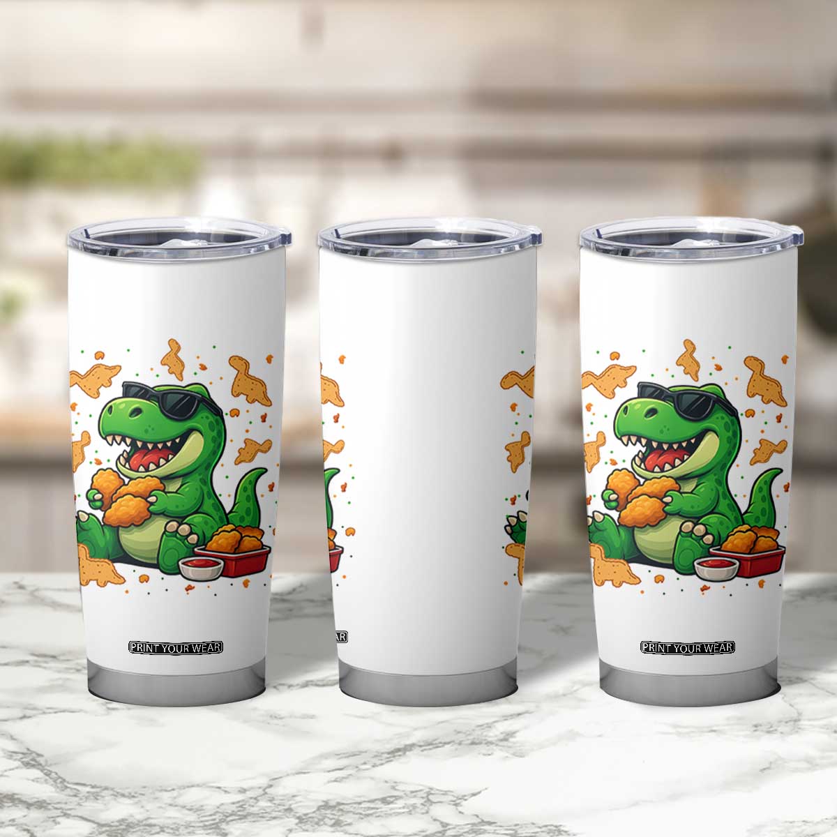 Funny Dinosaur Eating Chicken Nuggets Tumbler Cup Food Lover Gift TS12 Print Your Wear
