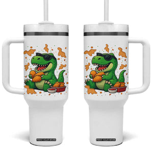 Funny Dinosaur Eating Chicken Nuggets Tumbler With Handle Food Lover Gift TS12 One Size: 40 oz White Print Your Wear