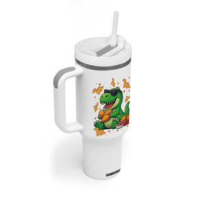 Funny Dinosaur Eating Chicken Nuggets Tumbler With Handle Food Lover Gift TS12 Print Your Wear